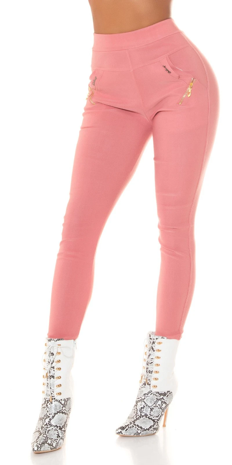 Skinny Business High Waist Leggings Hose mit Deko Zipper