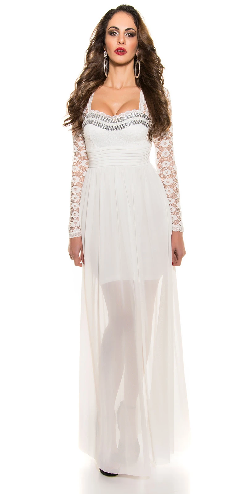 Cocktail Maxi Kleid mit Spitze Chiffon und Deko Strass