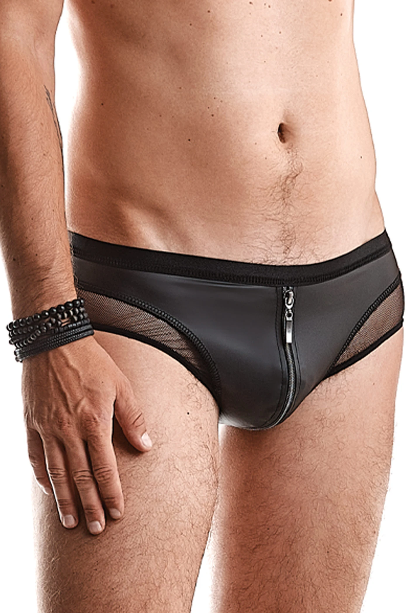 Herren Kombination aus Slip und Tanga mit Wettlook mit Reißverschluss RMArturo001 schwarz