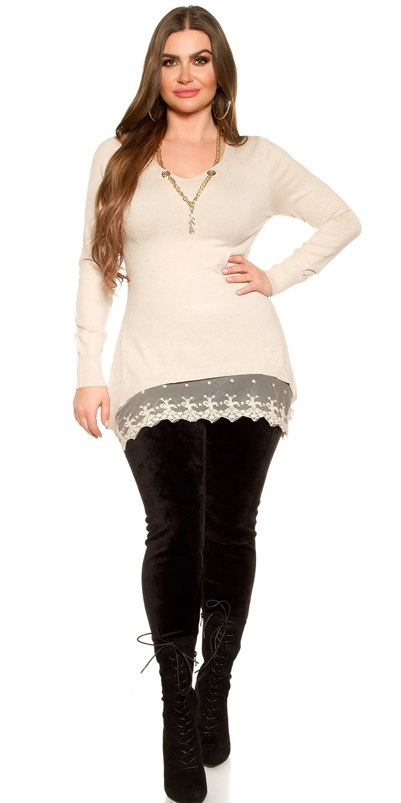 Chic Cocktail Long-Pullover mit Halskette