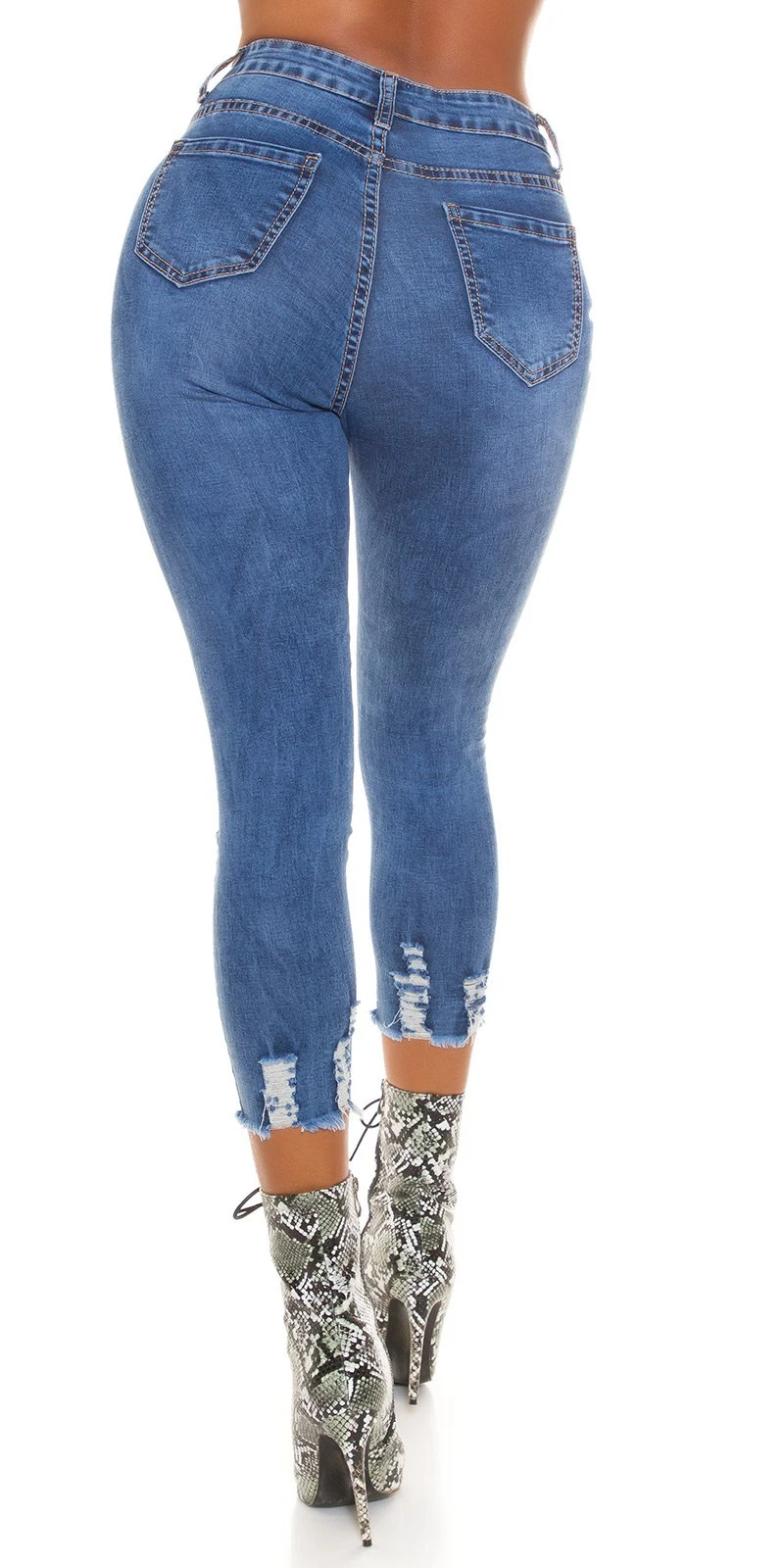 Slim Fit Skinny High Waist 7/8 Jeans mit Löcher