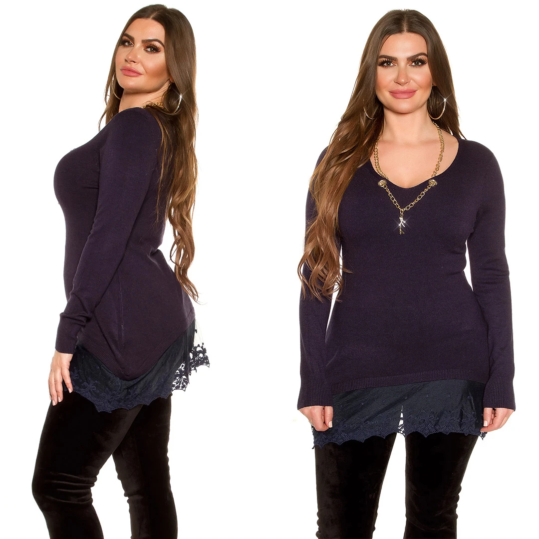 Chic Cocktail Long-Pullover mit Halskette