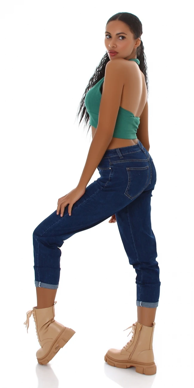 Basic Dark Denim Mom Fit High Waist Jeans