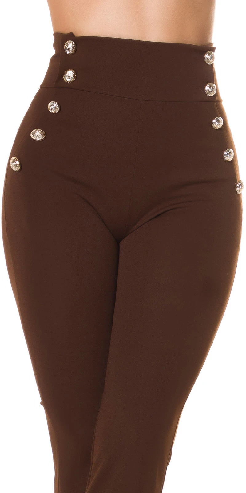 Stoff Business High Waist Schlag Hose mit Deko Knöpfe