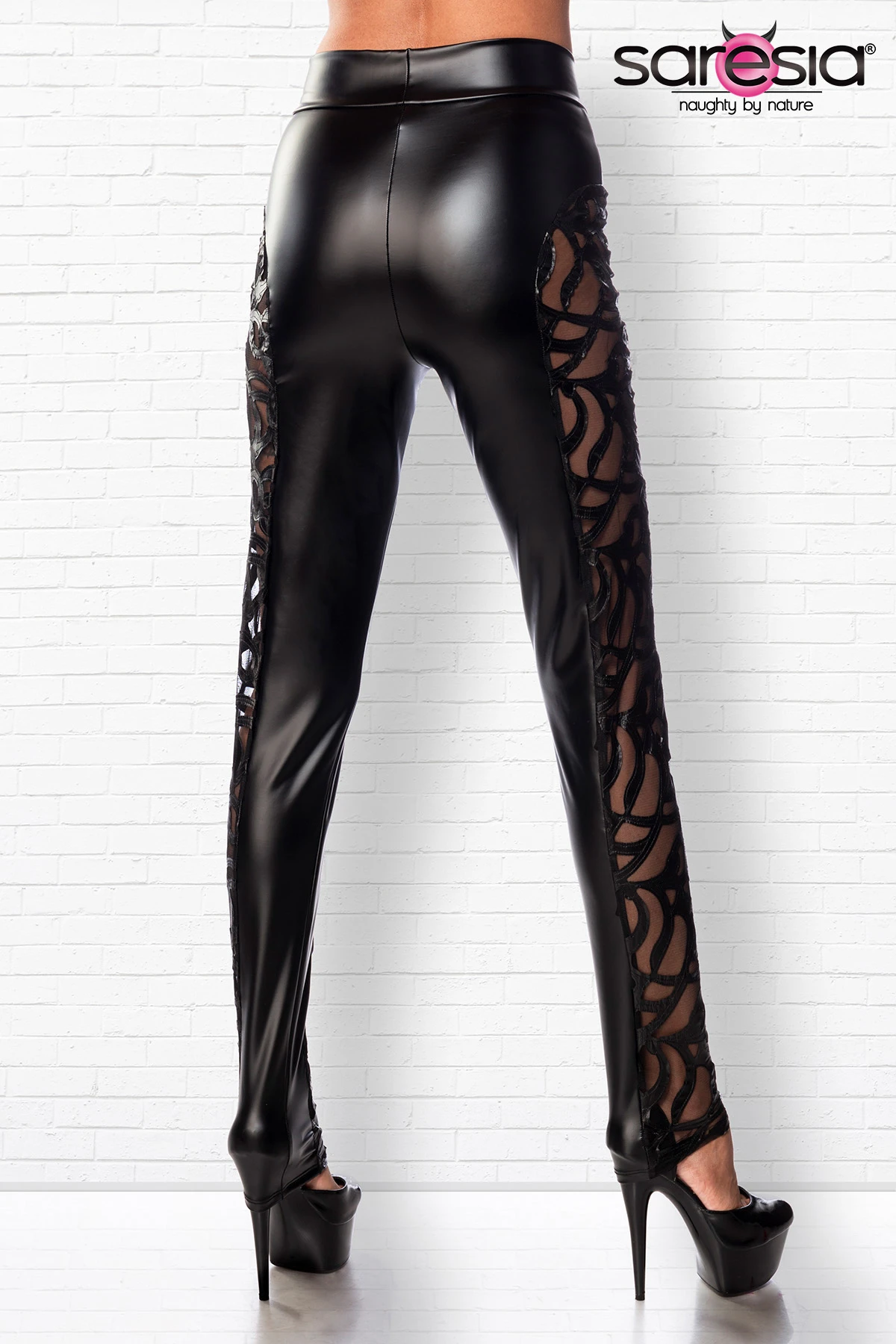 Schwarze Wetlook Leggings 18310