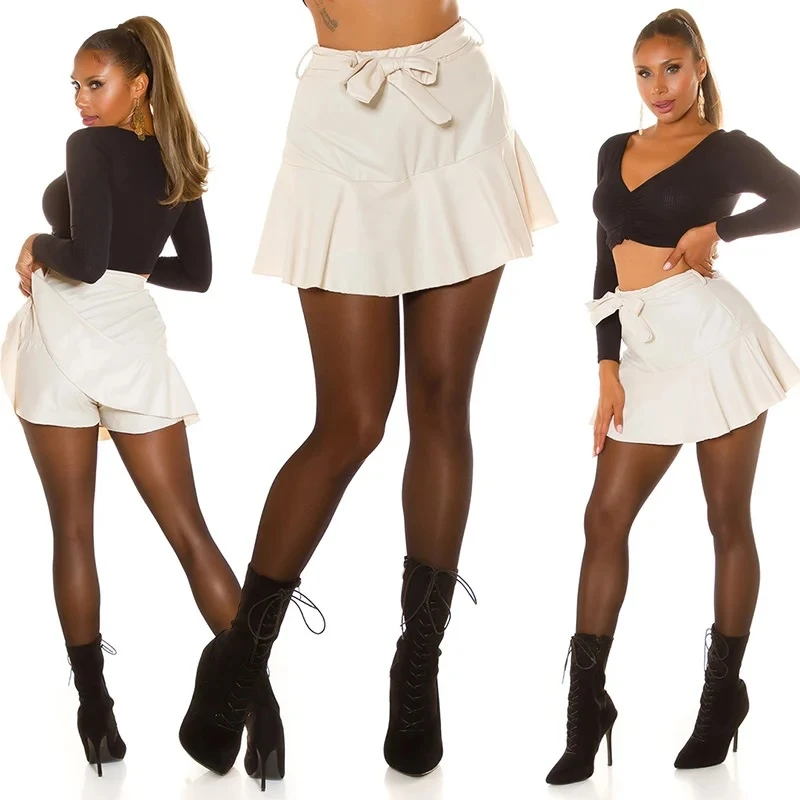 High Waist Wetlook Damen Skorts Minirock Hotpants mit Gürtel