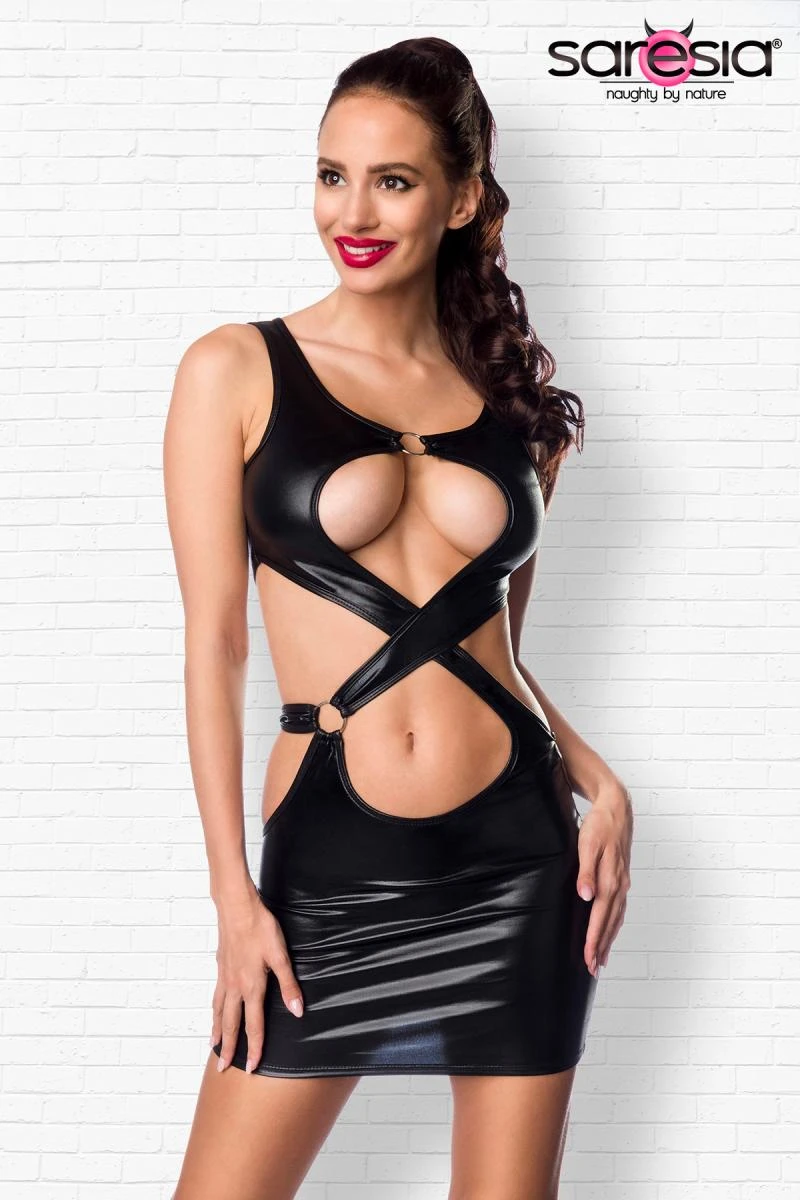 Raffiniertes Wetlook Mini-dress mit Cutouts von Saresia