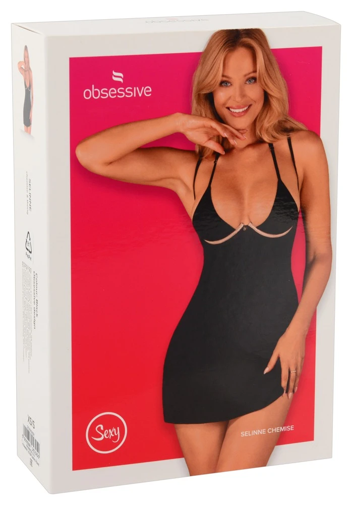 Obsessive Elegantes schwarzes Negligé Selinne inklusive dazu passendem String. Beides aus softer elastischer Mikrofaser.