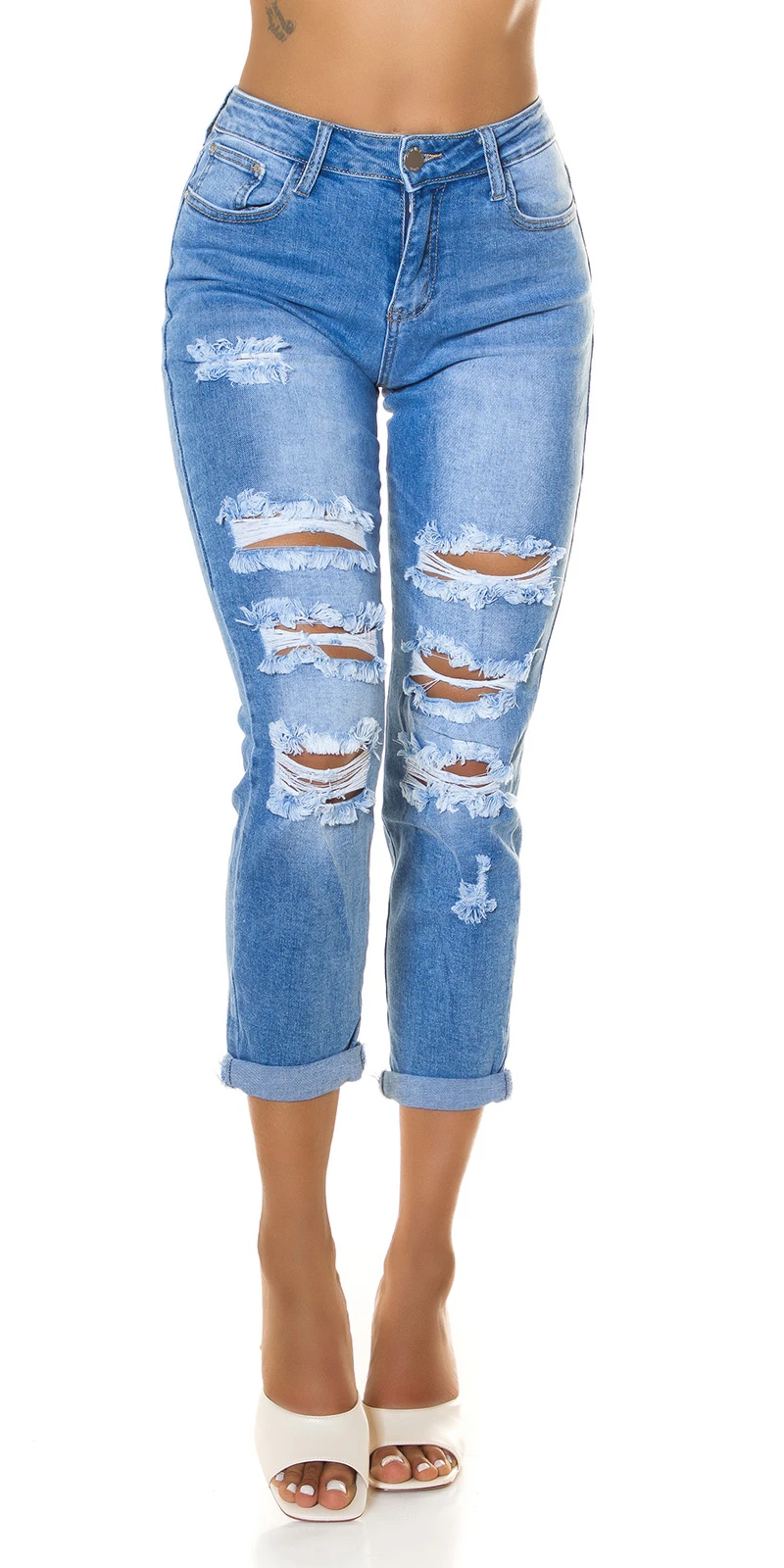 Boyfriend High Waist Used Look Jeans mit Risse