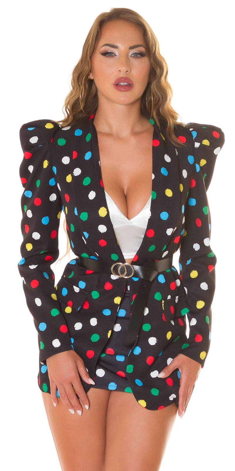 Dots Printed Blazer mit Padded Puffärmel