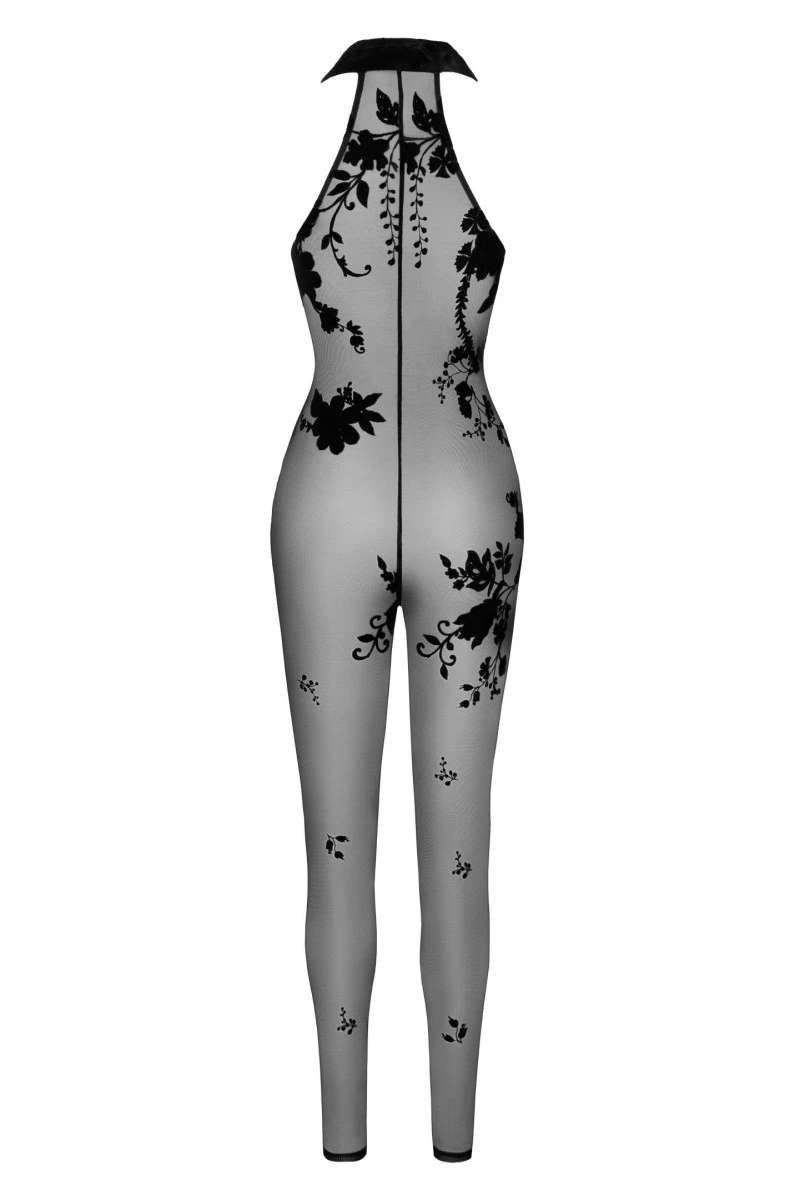 F315 Bodystocking aus Netzmaterial mit Samtaufdruck transparent von Noir Handmade