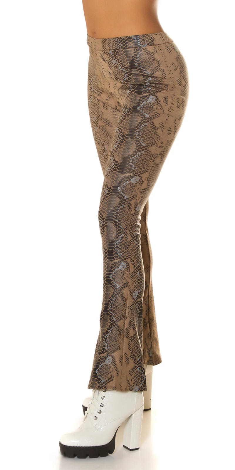 Snake Printed Leder Look High Waist Leggings mit Schlag