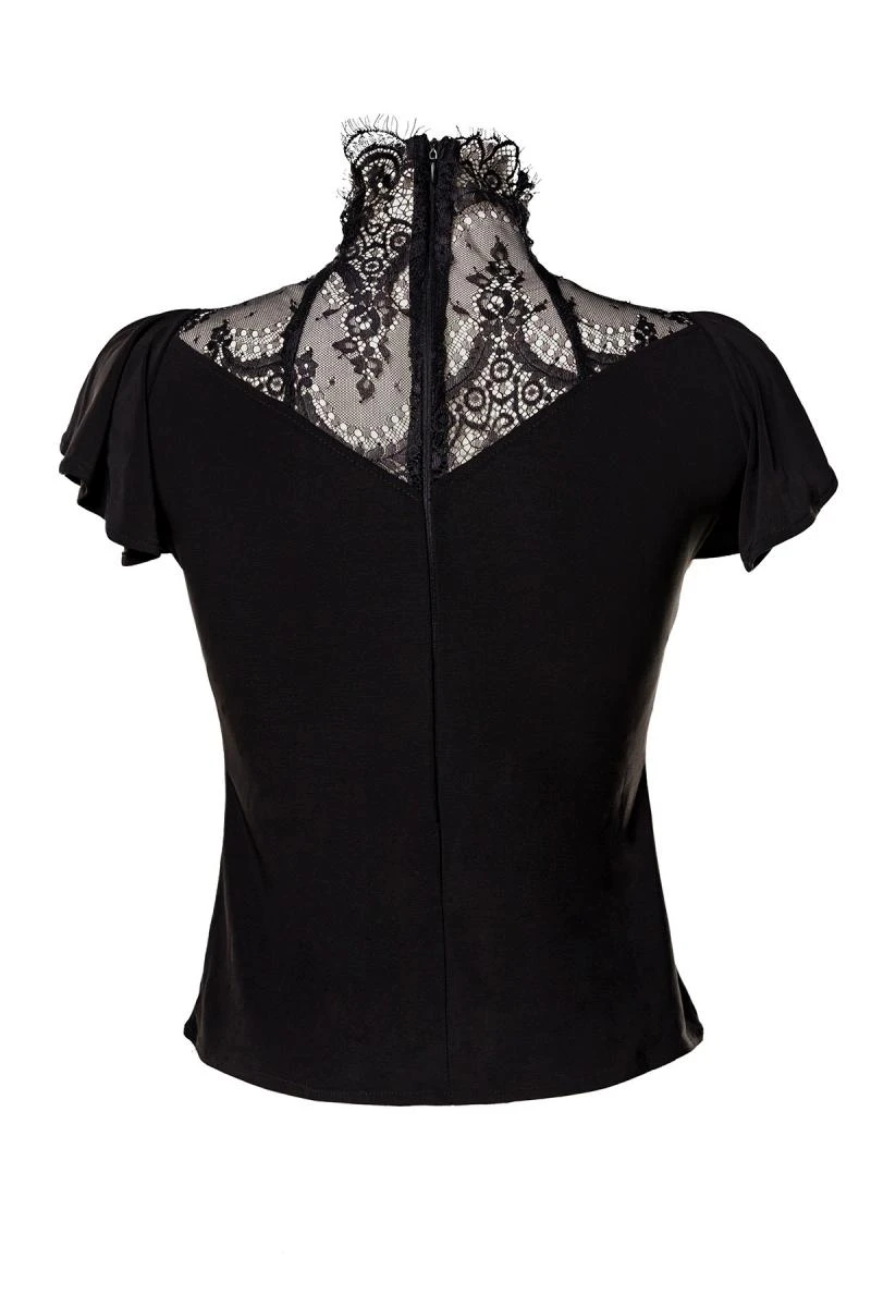 Gothic Top mit Spitzeneinsatz und Flügelärmchen von Ocultica