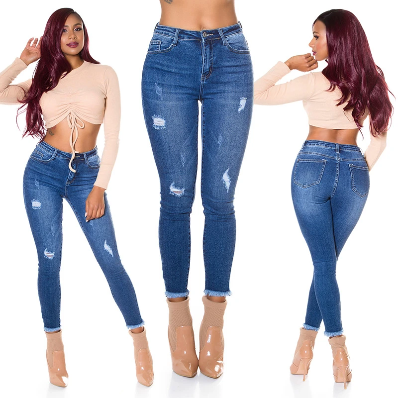 Casual Used Look High Waist Jeans