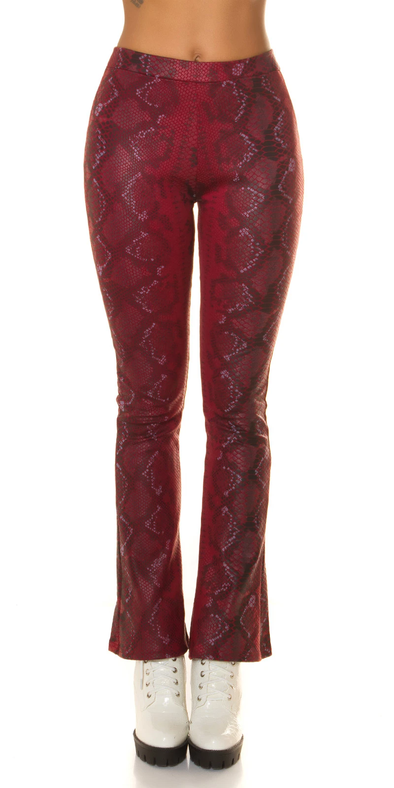 Snake Printed Leder Look High Waist Leggings mit Schlag