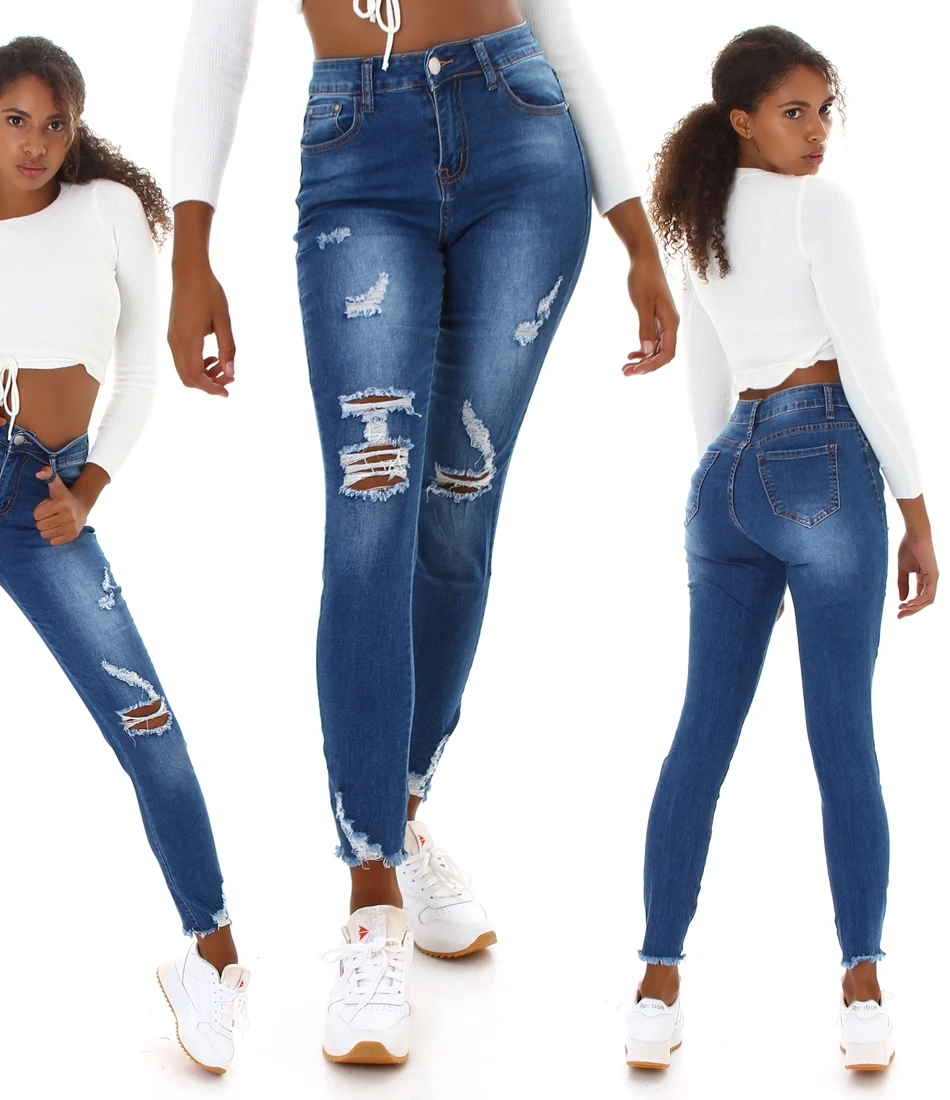 High Waist Skinny Destroyed Jeans mit Risse