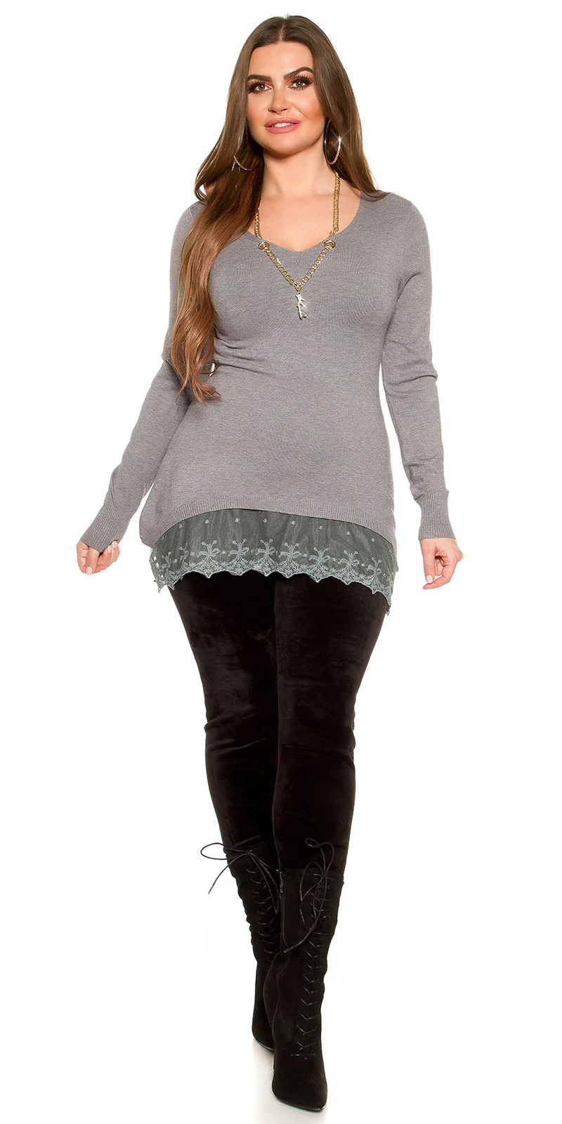 Chic Cocktail Long-Pullover mit Halskette