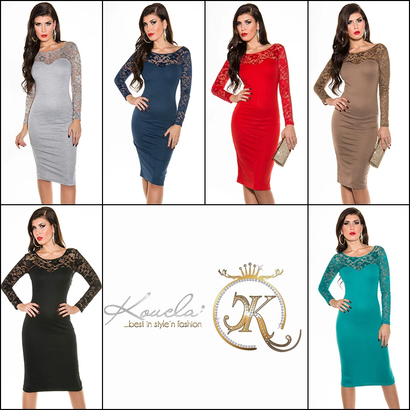 Bodycon Midikleid Coktailkleid Knielang Spitze Abendkleid Kleid Festlich