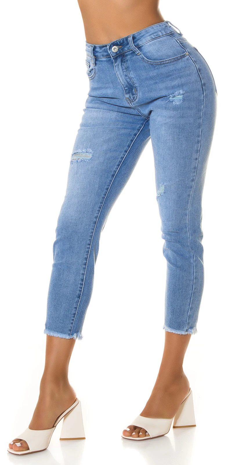 Mom Fit 7/8 High Waist Jeans im Used Look