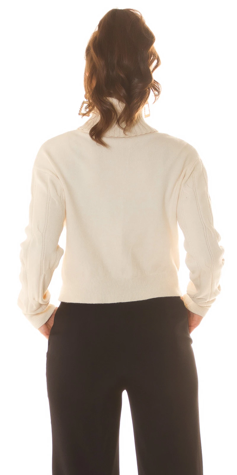 Musthave Crop Strickpullover Bauchfrei Turtle Neck Rollkragen Pullover Langarm mit Musterung