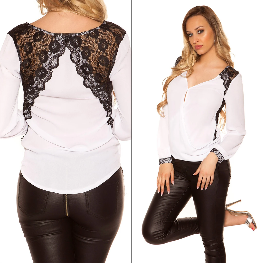 Beautiful Schlupf-Bluse im Wickel-Look mit Spitzen-Einsatz