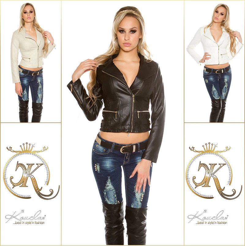 Uni Lederimitat Biker Jacke mit schrägem Zipper