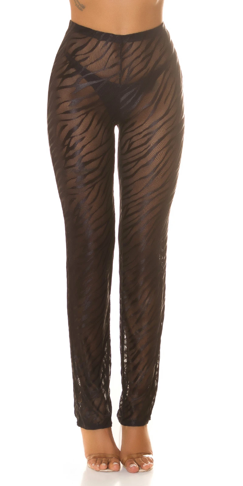 Mesh Highwaist Cover-Up Beach Strand Hose Röhrenhose Transparent mit Tiger Animal Print