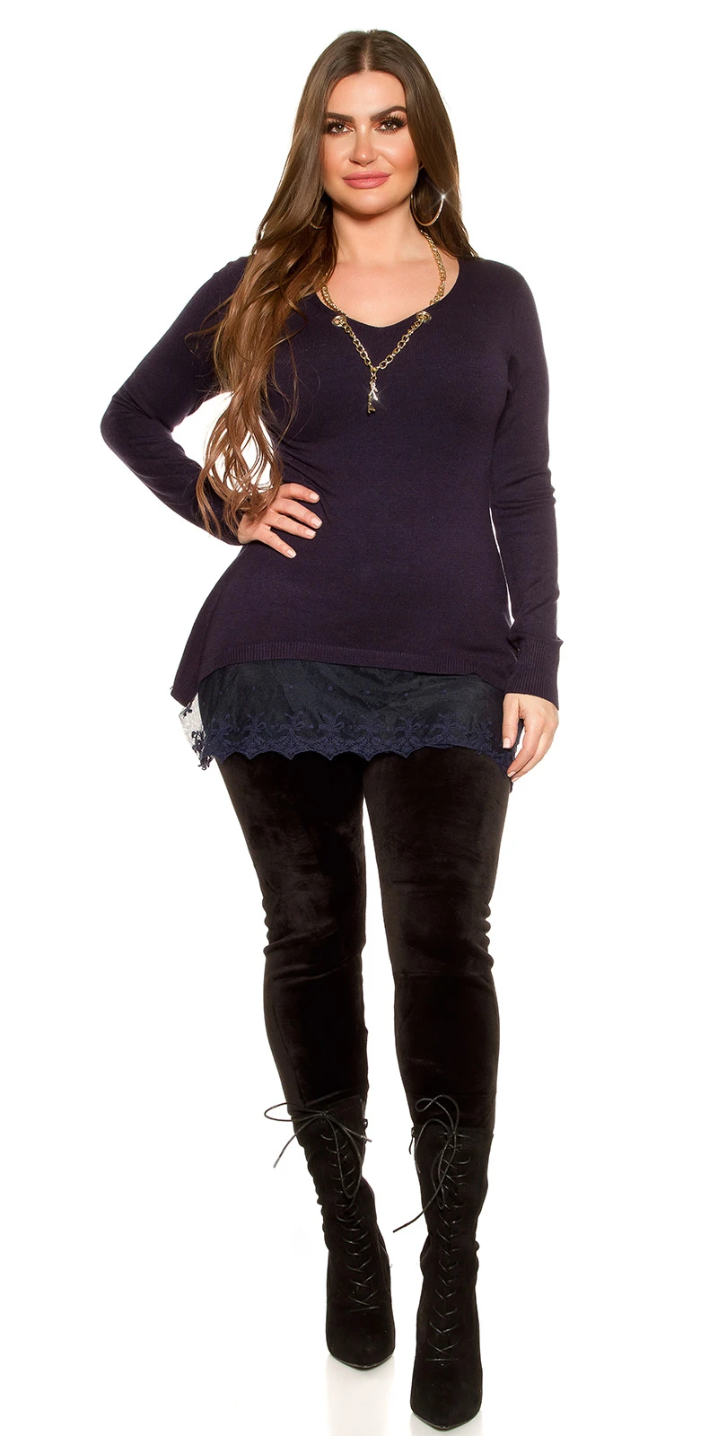 Chic Cocktail Long-Pullover mit Halskette