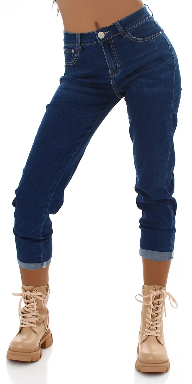 Basic Dark Denim Mom Fit High Waist Jeans