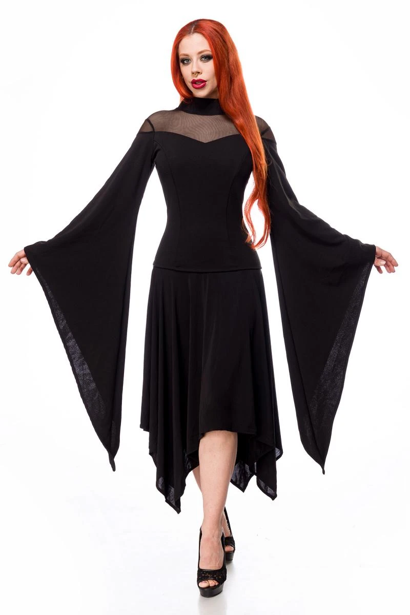 Kleid im Gothic Stil mit Trompetenärmeln und Zipfelsaum Abschluss