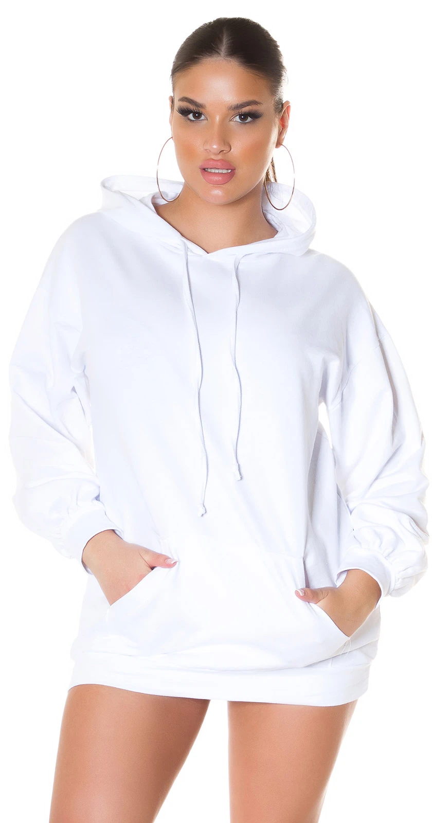 Basic Long Hoodie Kapuzen Pullover mit Bauchtasche