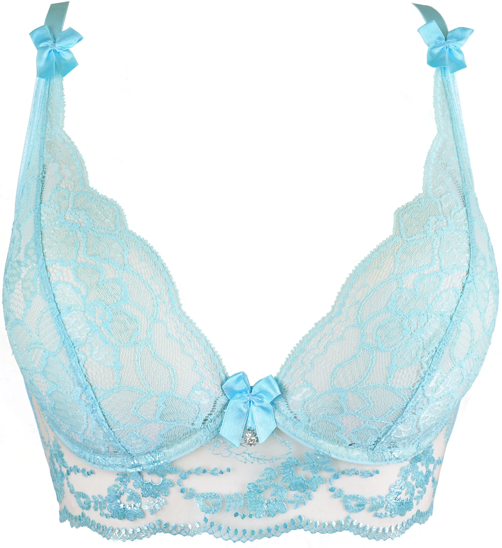 Axami Transparenter Bustier BH mit floraler Spitze in mint