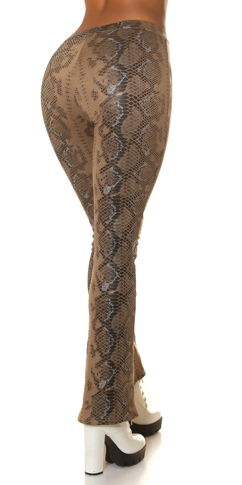 Snake Printed Leder Look High Waist Leggings mit Schlag