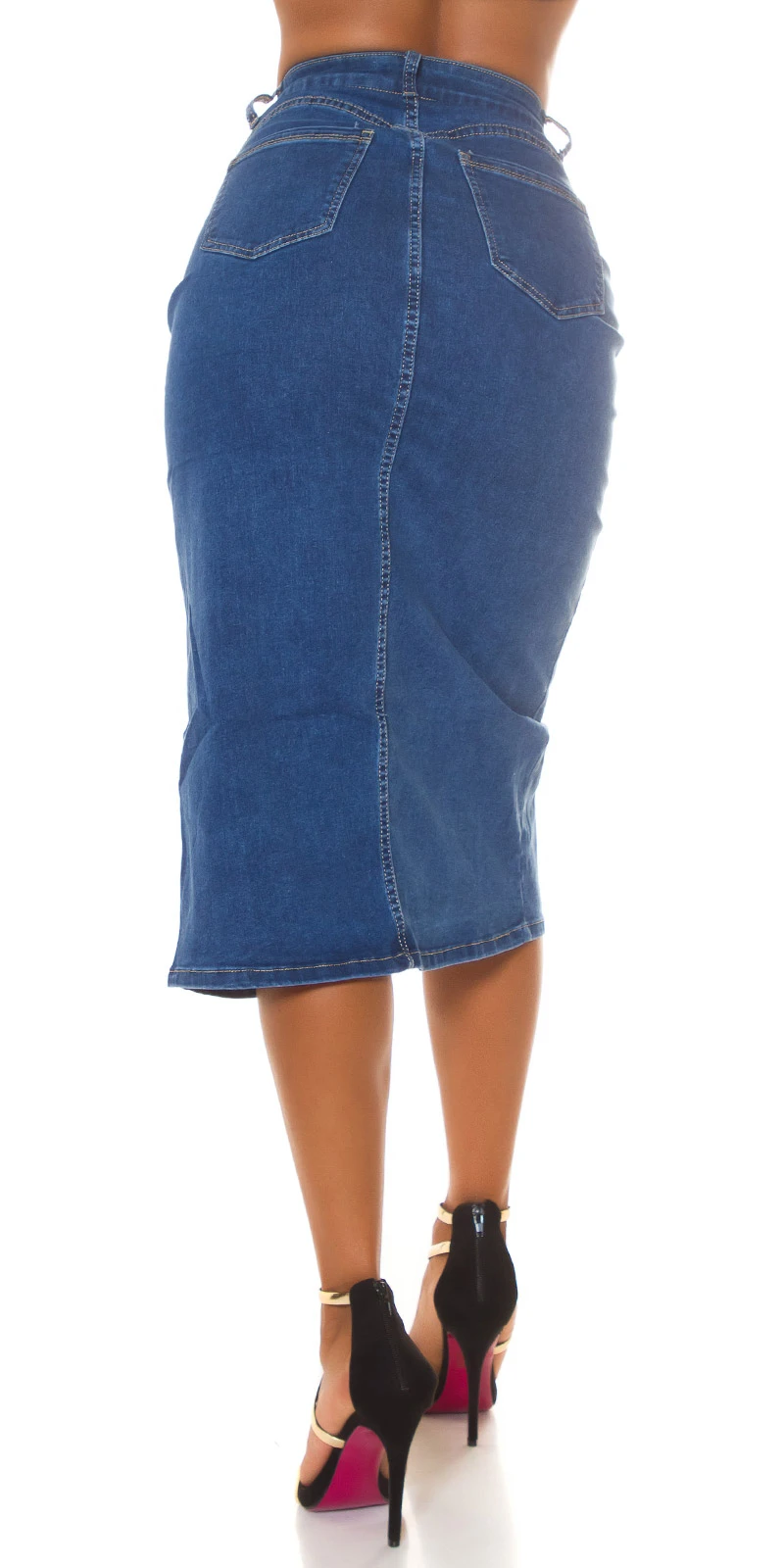 High Waist Midi Jeans Rock mit Schlitz seitlich