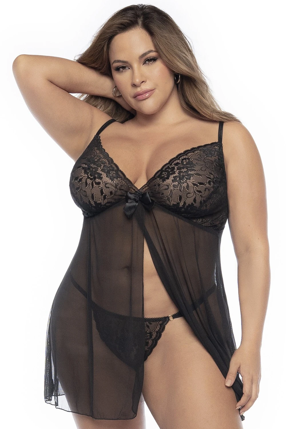 Schwarzes Spitzen Babydoll mit String  Plus Size von Mapale