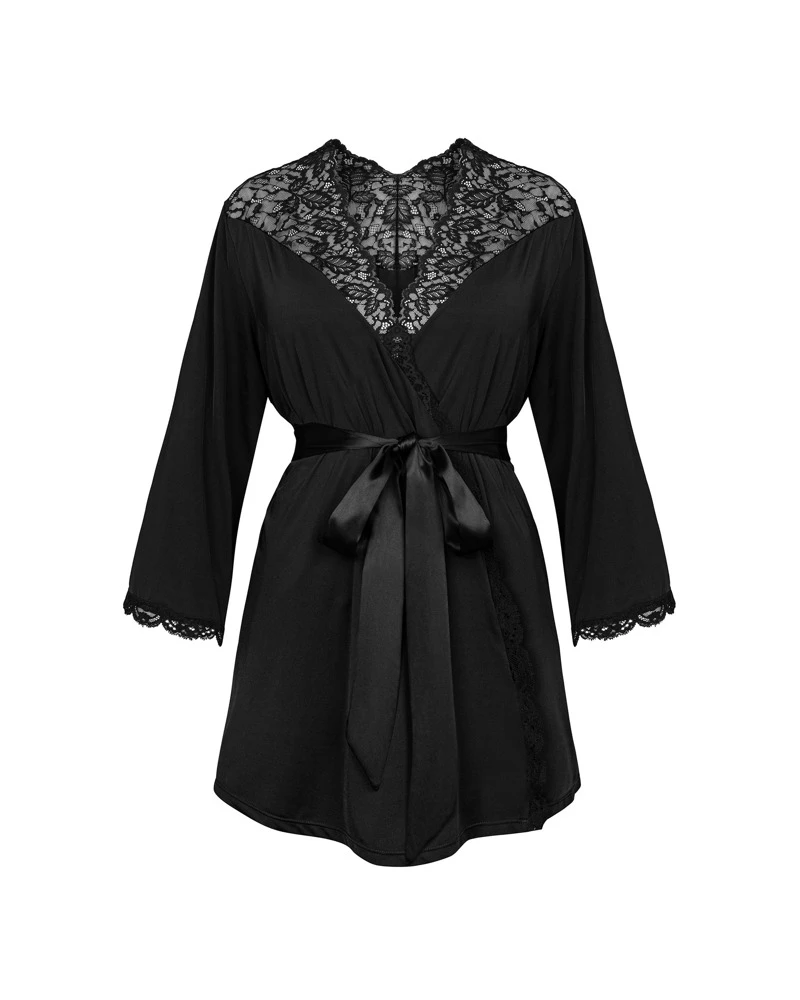 Obsessive der figurumspielende  Kimono Bellastia aus Satin ist ein zartes und elegantes Must-have. Mit feiner Spitze an den Ärmelsäumen und am Dekolleté