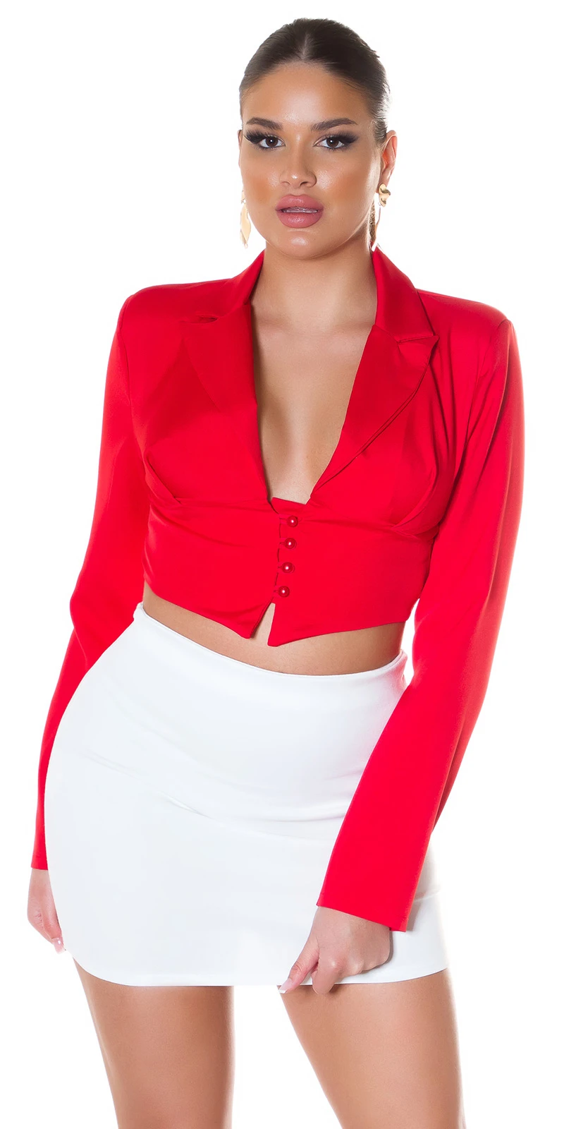 Business V-Neck Crop Blazer Jäckchen mit Knöpfe