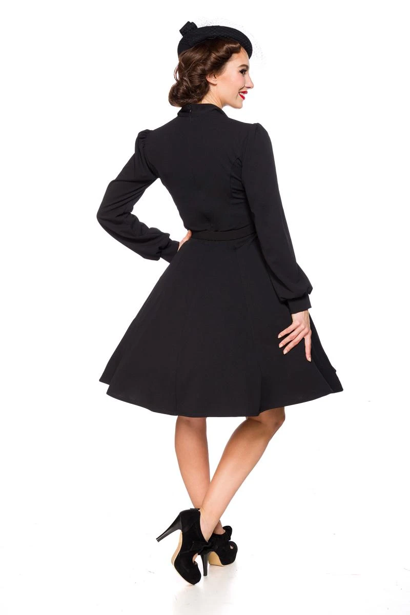 Damen Retro Kleid mit langen Ärmel mit Gürtel