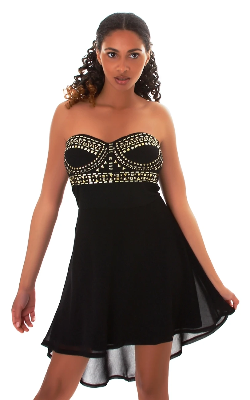 Cocktail Bandeau High Low Minikleid mit Deko Nieten