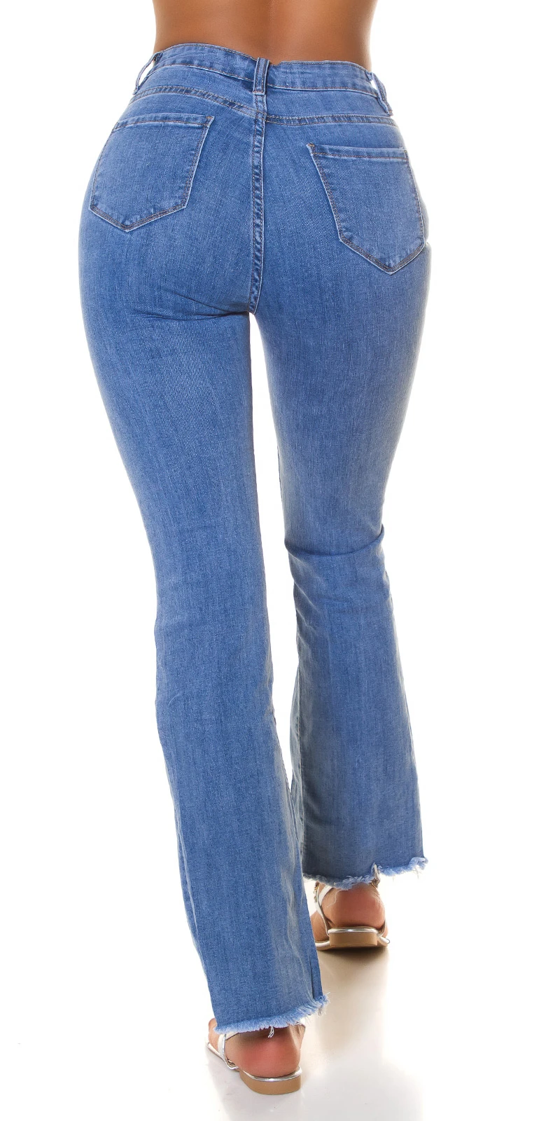 High Waist Schlag Jeans mit Deko Naht und Falten-Effekt