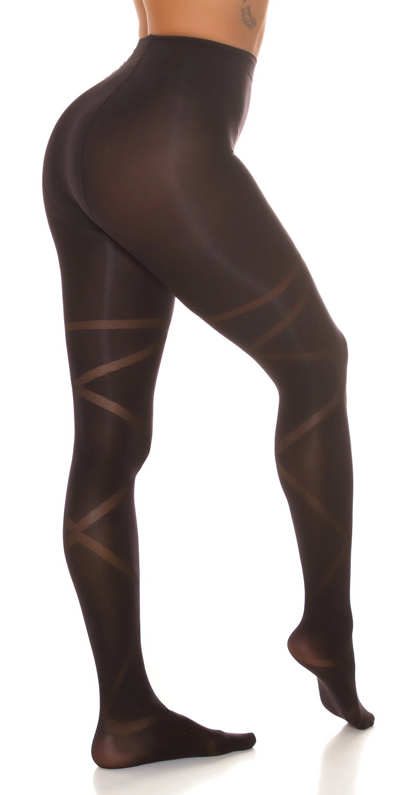 Damen Feinstrumpfhose 80DEN Strumpfhose mit transparenten Streifen