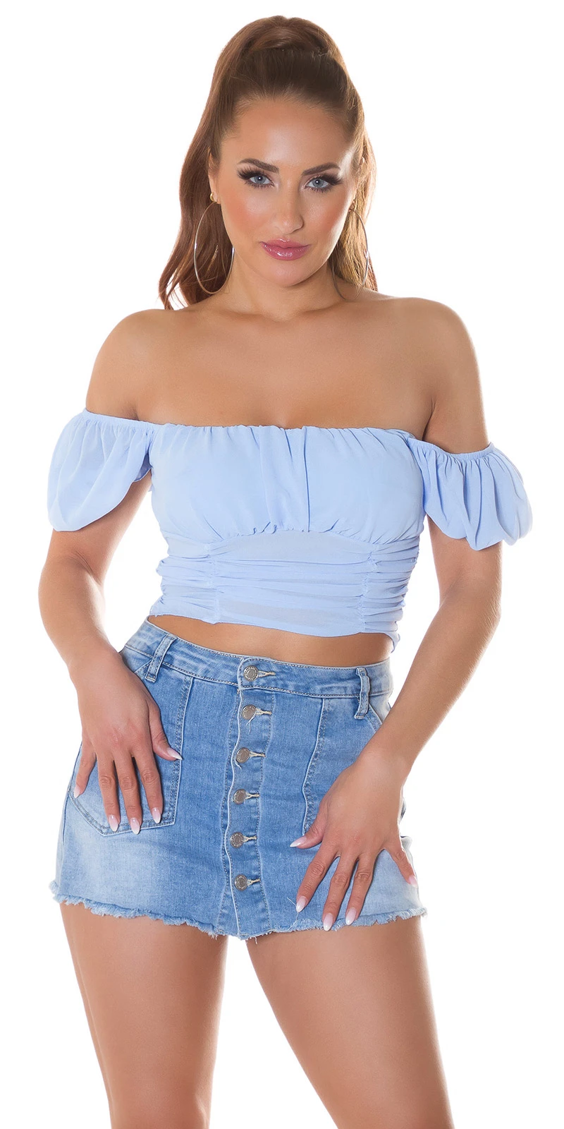 Cropped Off Shoulder Top mit Puff-Ärmel