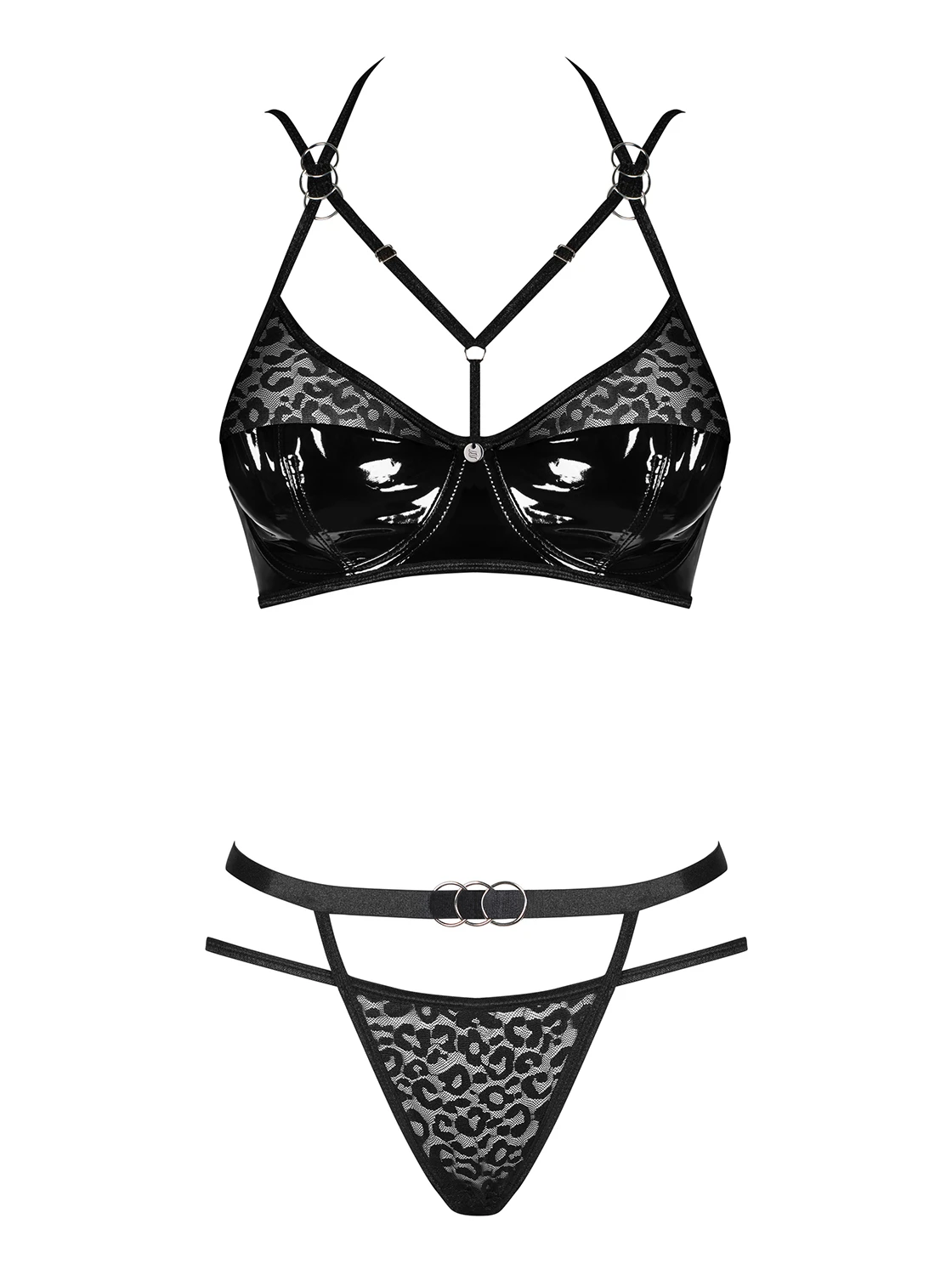 Animal Print Dessous Set aus glänzendem Kunstleder