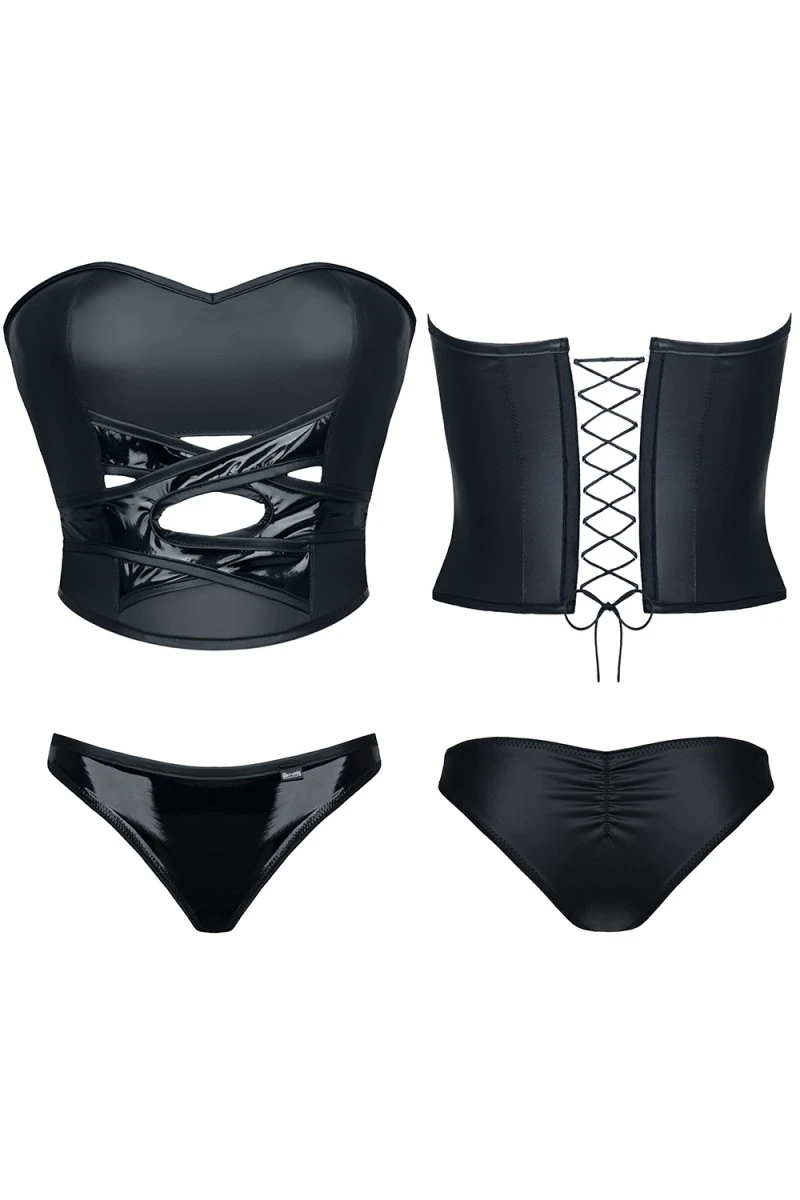 Dehnbares Wetlook Dessous Set