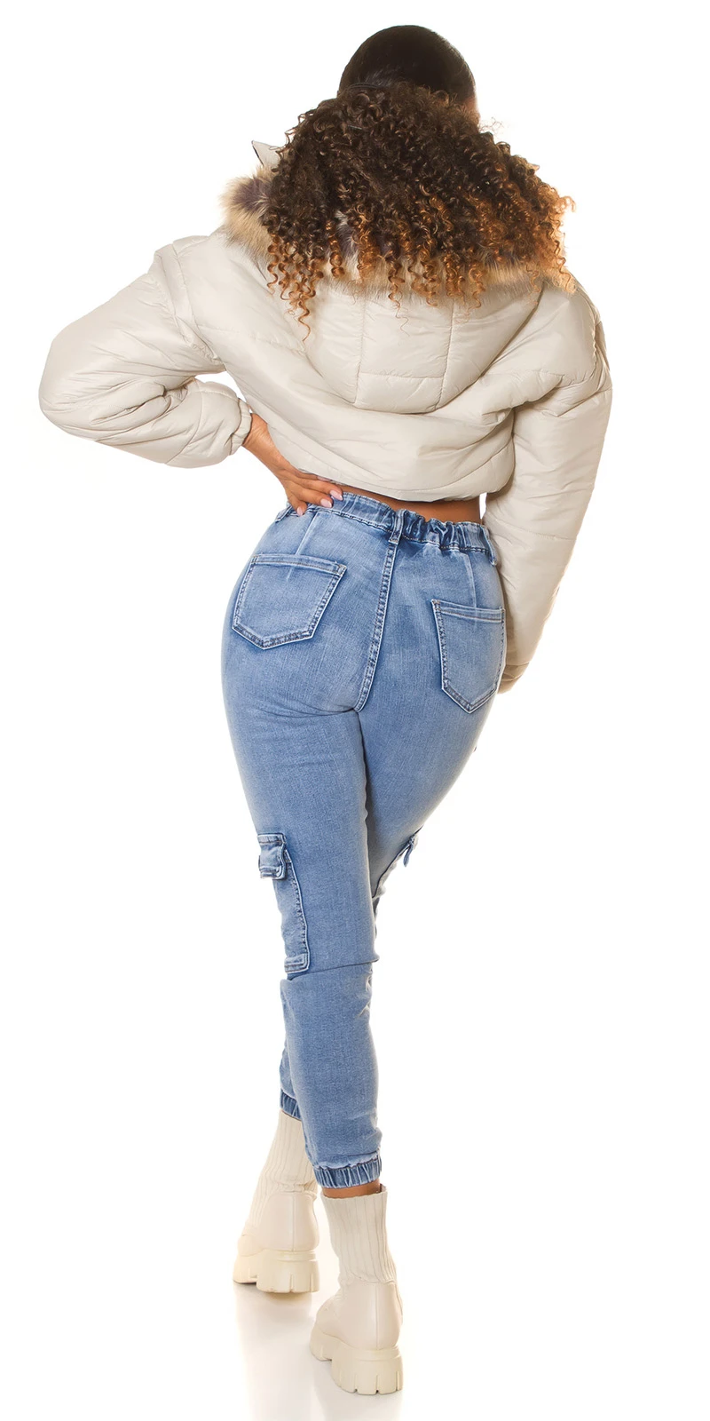 Acid Washed Cargo Röhren Jeans im High Waist-Style