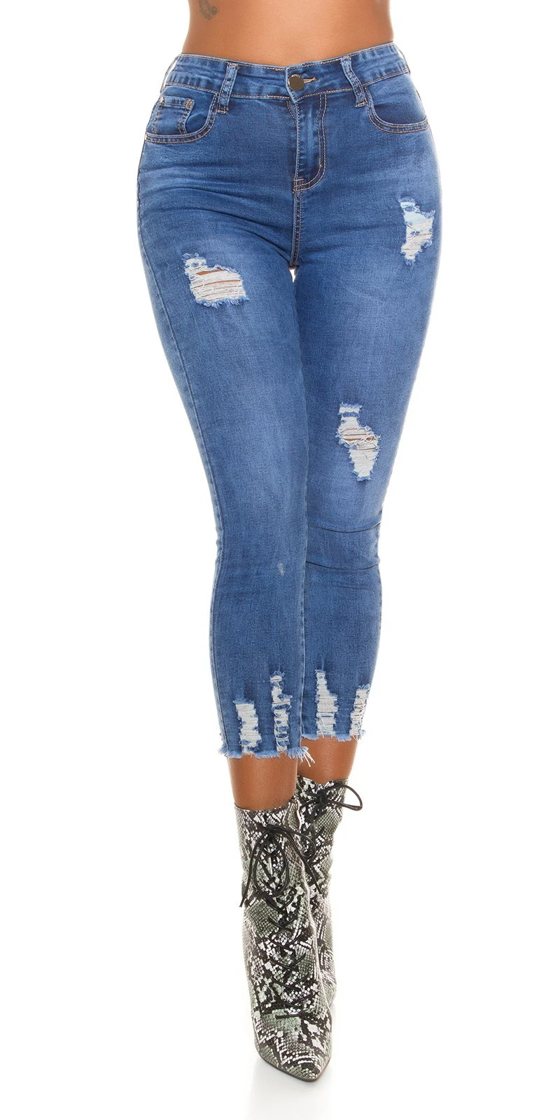 Slim Fit Skinny High Waist 7/8 Jeans mit Löcher