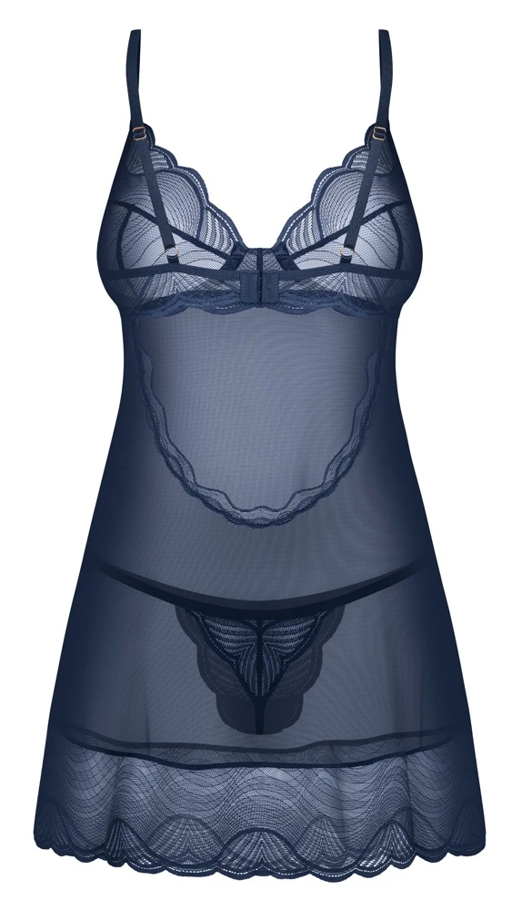 Nightly Blue Set von Obsessive: Elegantes Negligé und String in edlem Blau mit Spitzen-Details und optimalem Tragekomfort