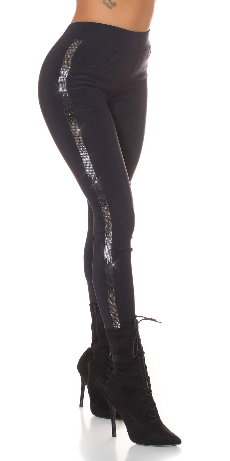 Chic High Waist Stretch Treggings mit Glitzer-Streifen