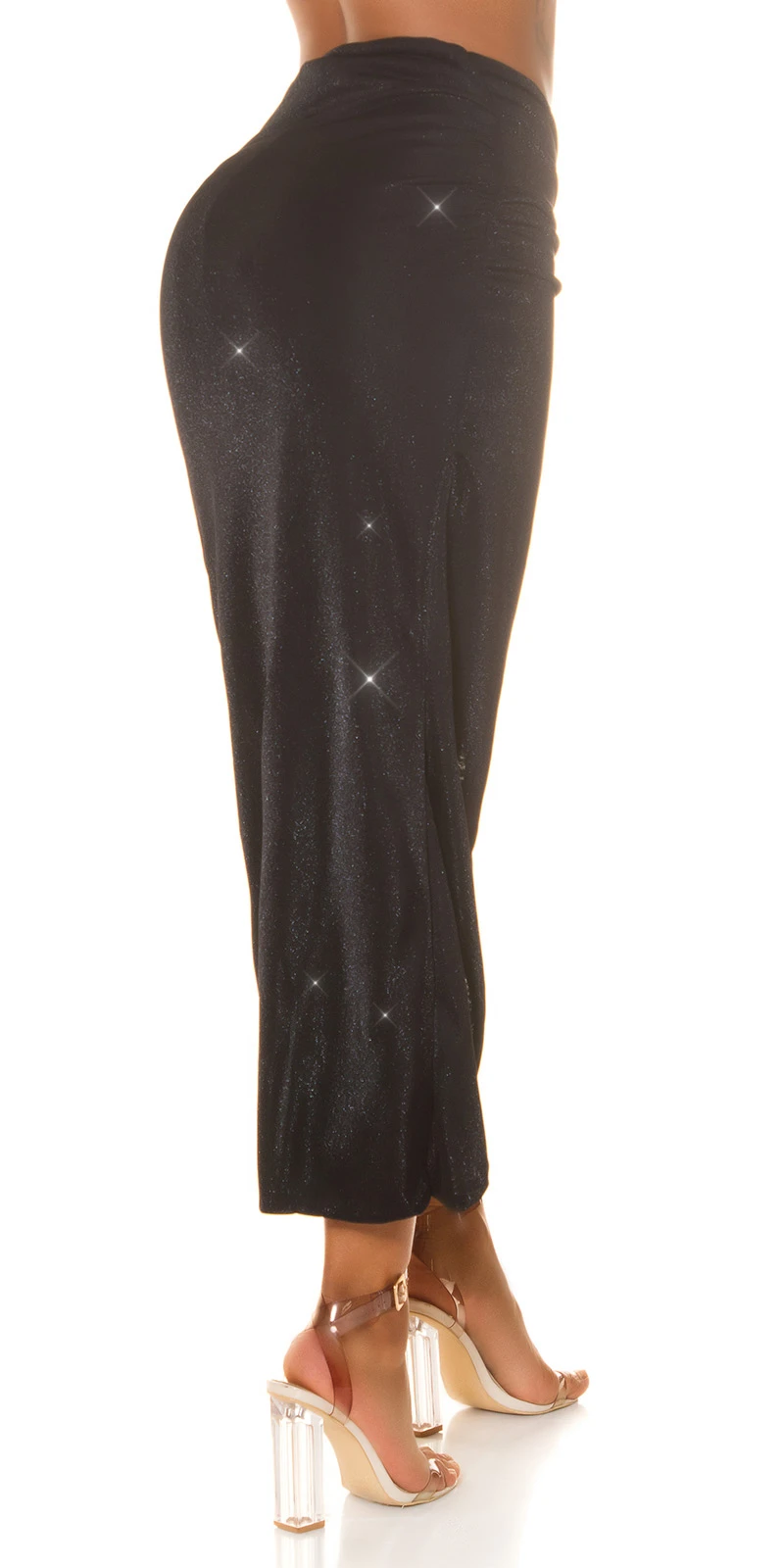 Glitzer Glitter Maxirock High Waist Rock Knöchellang mit Twist-Detail