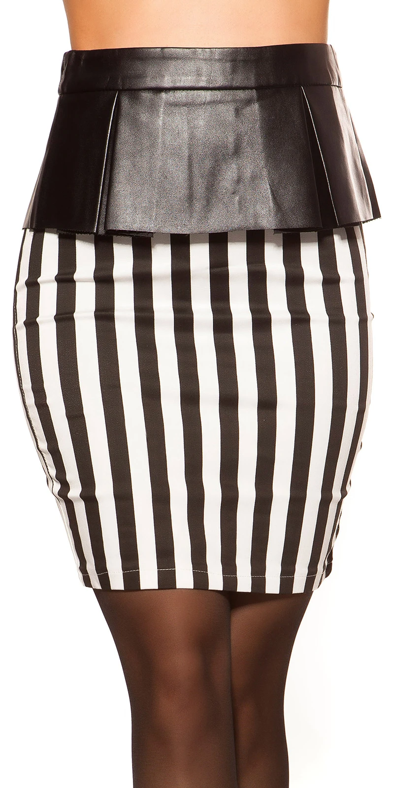 Striped Pencil High Waist Minirock mit Kunstleder-Schößchen